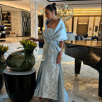 Robe de soirée sirène en satin bleu arabe, sans bretelles, avec veste et perles, pour femme, tenue de mariage, modèle 2025, LA71895 