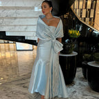 Robe de soirée sirène en satin bleu arabe, sans bretelles, avec veste et perles, pour femme, tenue de mariage, modèle 2025, LA71895 