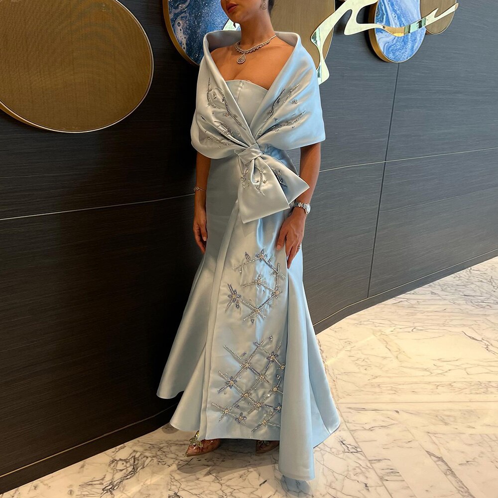 Vestidos de noche árabes de sirena, satén, sin tirantes, con chaqueta y cuentas, estilo sirena, para mujer, colección 2025, para bodas y fiestas, LA71895 