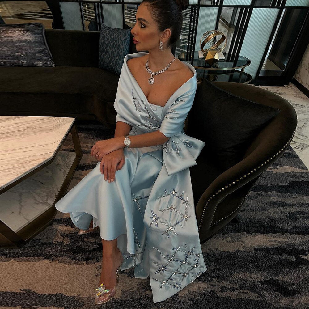 Vestidos de noche árabes de sirena, satén, sin tirantes, con chaqueta y cuentas, estilo sirena, para mujer, colección 2025, para bodas y fiestas, LA71895 