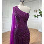 Robe de soirée sirène bleu arabe sexy à manches cape fendues et perles, idéale pour les mariages, collection 2025, LA71933 