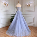Vestido de noche estilo sirena azul árabe con sobrefalda, escote barco sexy y cuentas, ideal para bodas y fiestas (2025) LA71796A 