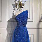 Robe de soirée de luxe bleu arabe sexy sans bretelles, fendue haute, avec perles, pour femmes, mariage, 2025, LA71921 
