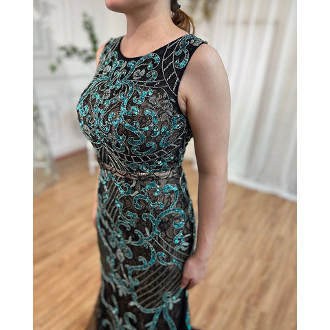 On Sale No Return No Refund Arabic Blue Sleeveless Mermaid Luxury Evening Dresses Gowns 2025 Lace Beaded Elegant For Woman Wedding Party LA6358