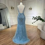 Vestidos de noche de lujo de Dubái, estilo árabe, con tirantes finos, plumas y cuentas, para mujer, ideales para bodas y fiestas (2025) LA72527 