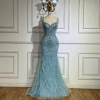 Vestidos de noche de lujo de Dubái, estilo árabe, con tirantes finos, plumas y cuentas, para mujer, ideales para bodas y fiestas (2025) LA72527 
