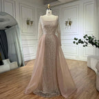 Robe de soirée sirène bleu arabe à col carré et jupe perlée, tenue de luxe pour mariage, LA72320A 