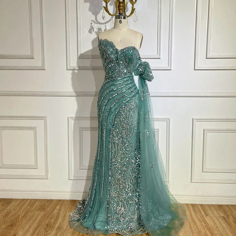 Green One Shoulder Beaded Mermaid Evening Dress with Side Cape Sleeves for Formal Occasion LA72600 2025