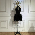 Robe de cocktail sirène élégante et courte, style arabe, marron, avec perles et plumes, style soirée, LA72549, 2025 