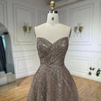 Vestidos de noche de lujo de Dubái, corte A, sin tirantes, con cuentas, color caramelo árabe, para mujer, ideales para bodas y fiestas 2025 (LA72563) 