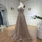 Vestidos de noche de lujo de Dubái, corte A, sin tirantes, con cuentas, color caramelo árabe, para mujer, ideales para bodas y fiestas 2025 (LA72563) 