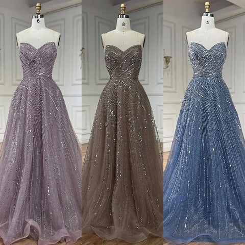 Arabic Caramel A Line Strapless Beaded Luxury Dubai Evening Dresses Gowns For Women Wedding Party 2025 LA72563