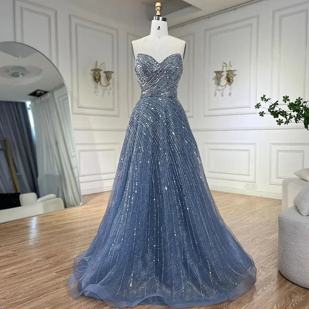 Vestidos de noche de lujo de Dubái, corte A, sin tirantes, con cuentas, color caramelo árabe, para mujer, ideales para bodas y fiestas 2025 (LA72563) 