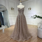 Vestidos de noche de lujo de Dubái, corte A, sin tirantes, con cuentas, color caramelo árabe, para mujer, ideales para bodas y fiestas 2025 (LA72563) 