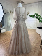 Robe de soirée de luxe à perles, style arabe, caramel, coupe trapèze, Dubaï, 2025, pour femmes, fête de mariage, LA72252 