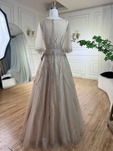 Arabic Caramel A Line Dubai Evening Dresses Gowns 2025 Beaded Luxury For Women Wedding Party LA72252