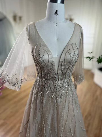 Arabic Caramel A Line Dubai Evening Dresses Gowns 2025 Beaded Luxury For Women Wedding Party LA72252