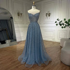 Vestido largo de noche elegante, corte A, sin tirantes, con cuentas, color caramelo árabe, para mujer - Bodas y fiestas 2025 LA72147 