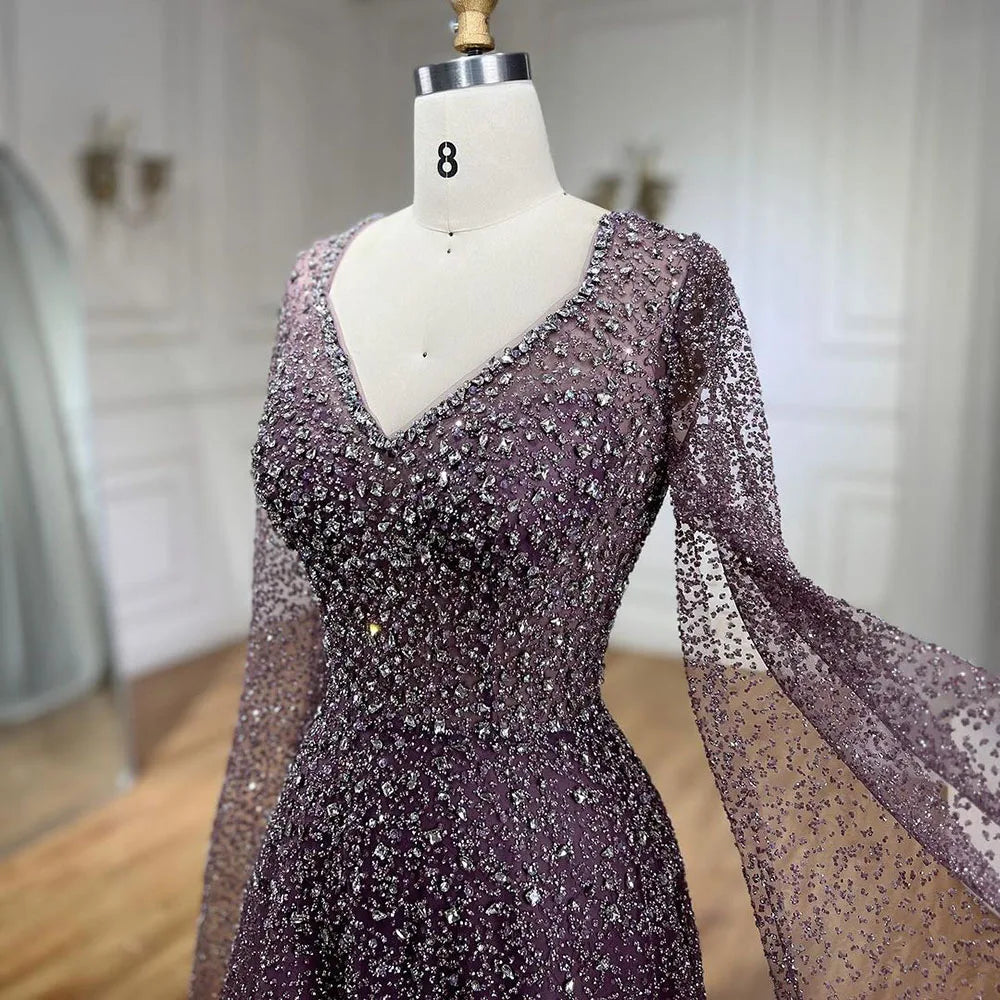Vestido largo de noche elegante, corte A, sin tirantes, con cuentas, color caramelo árabe, para mujer - Bodas y fiestas 2025 LA72147 