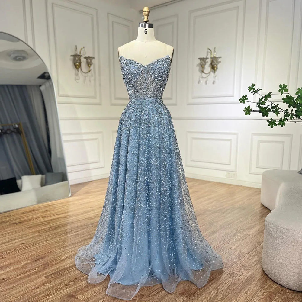 Vestido largo de noche elegante, corte A, sin tirantes, con cuentas, color caramelo árabe, para mujer - Bodas y fiestas 2025 LA72147 