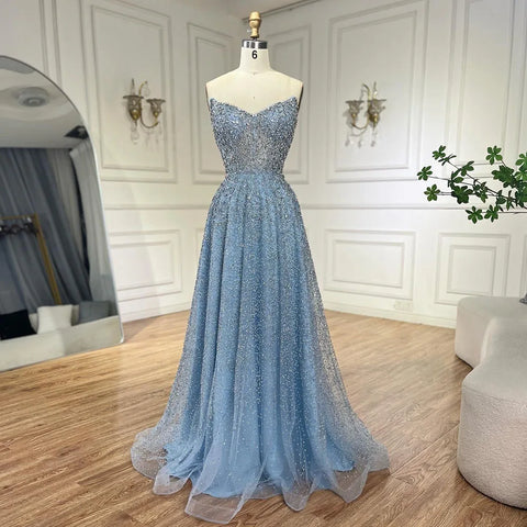 Arabic Caramel A-Line Elegant Strapless Luxury Beaded Long Evening Dress for Women - Wedding Party 2025 LA72147