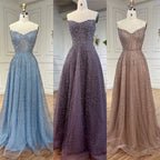 Vestido largo de noche elegante, corte A, sin tirantes, con cuentas, color caramelo árabe, para mujer - Bodas y fiestas 2025 LA72147 