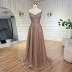 Vestido largo de noche elegante, corte A, sin tirantes, con cuentas, color caramelo árabe, para mujer - Bodas y fiestas 2025 LA72147 