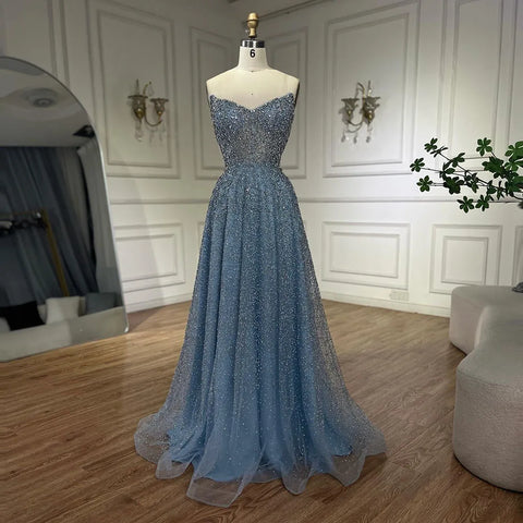 Arabic Caramel A-Line Elegant Strapless Luxury Beaded Long Evening Dress for Women - Wedding Party 2025 LA72147