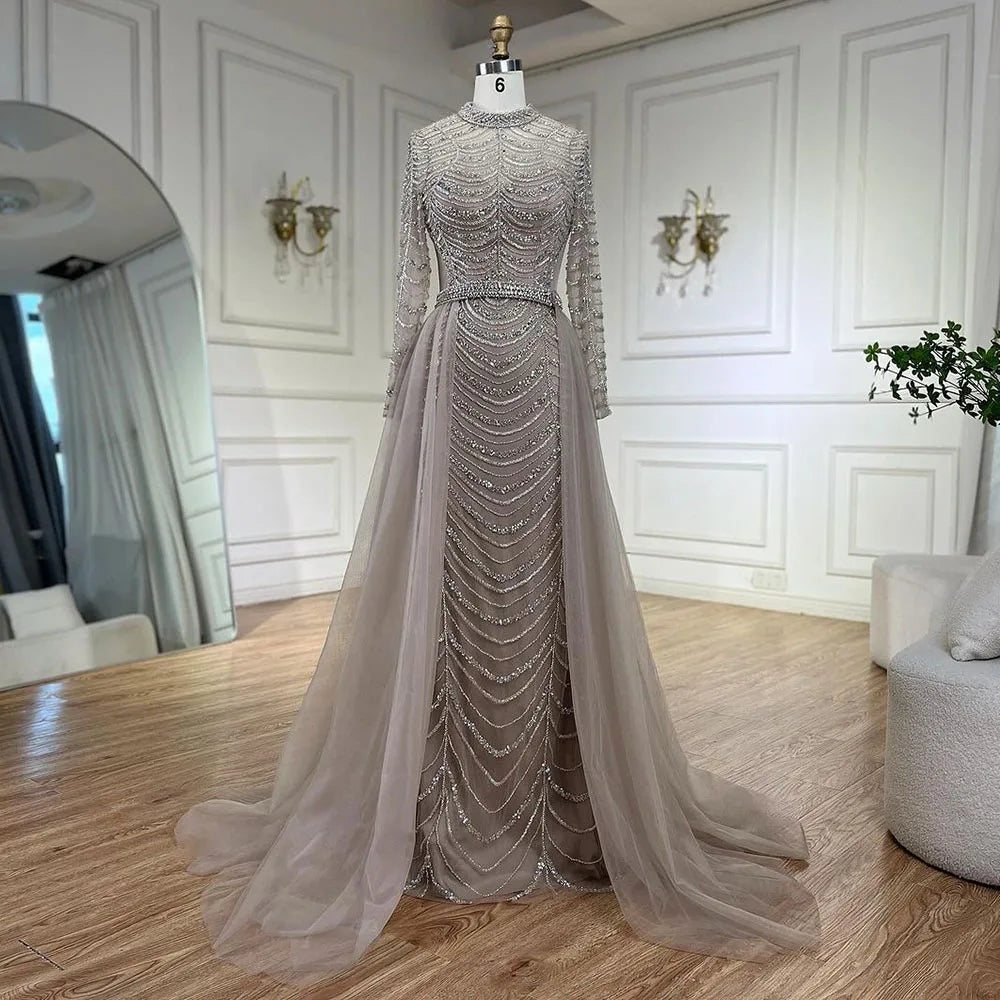 Vestido de noche de sirena estilo Dubái, con sobrefalda de cuentas color caramelo árabe, vestido de lujo para fiesta de bodas LA72362A 