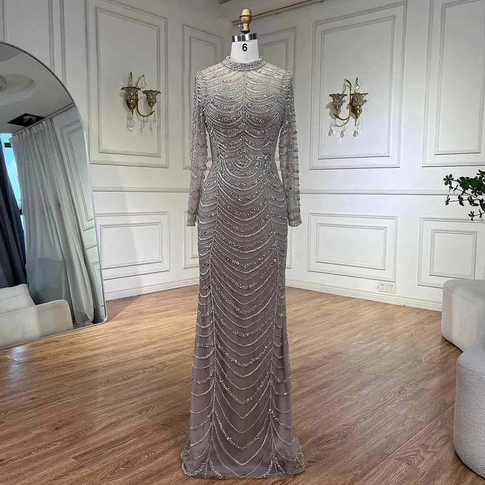 Vestido de noche de sirena estilo Dubái, con sobrefalda de cuentas color caramelo árabe, vestido de lujo para fiesta de bodas LA72362A 