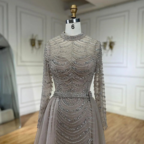 Arabic Caramel Beaded Overskirt Dubai Mermaid Evening Gown Luxury Dresses for Woman's Wedding Party LA72362A