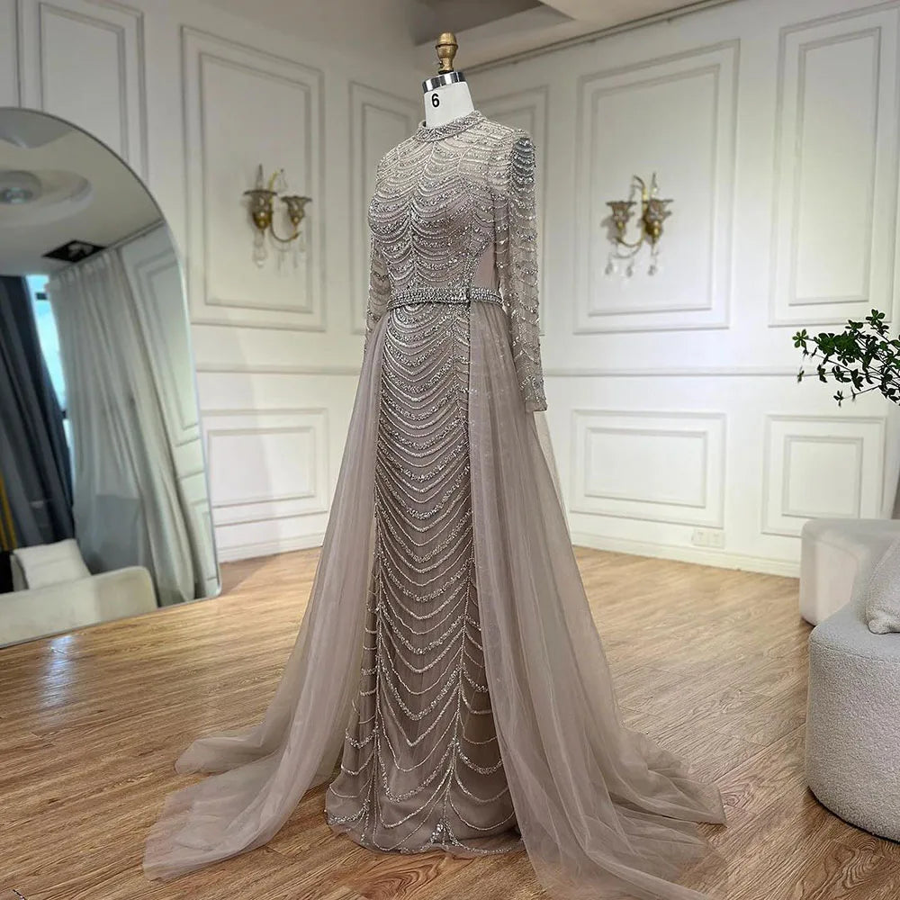 Vestido de noche de sirena estilo Dubái, con sobrefalda de cuentas color caramelo árabe, vestido de lujo para fiesta de bodas LA72362A 