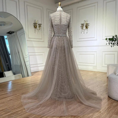 Arabic Caramel Beaded Overskirt Dubai Mermaid Evening Gown Luxury Dresses for Woman's Wedding Party LA72362A