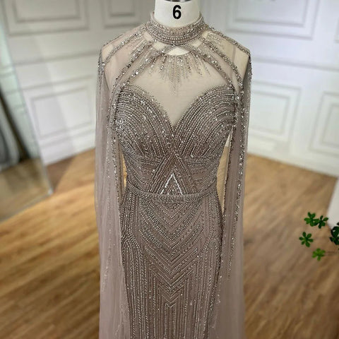 Luxury Nude Mermaid Evening Dress with Cape Sleeve LA72233A