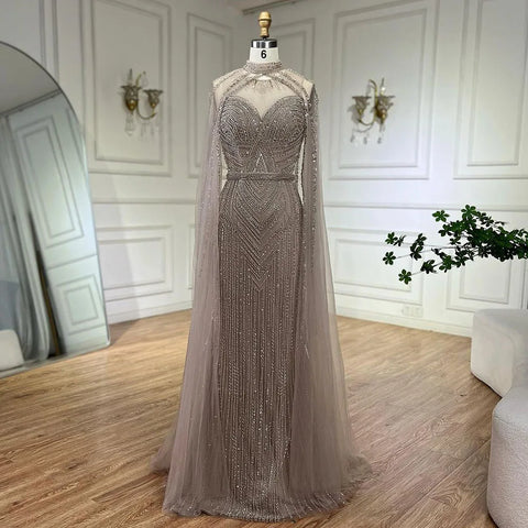 Luxury Nude Mermaid Evening Dress with Cape Sleeve LA72233A