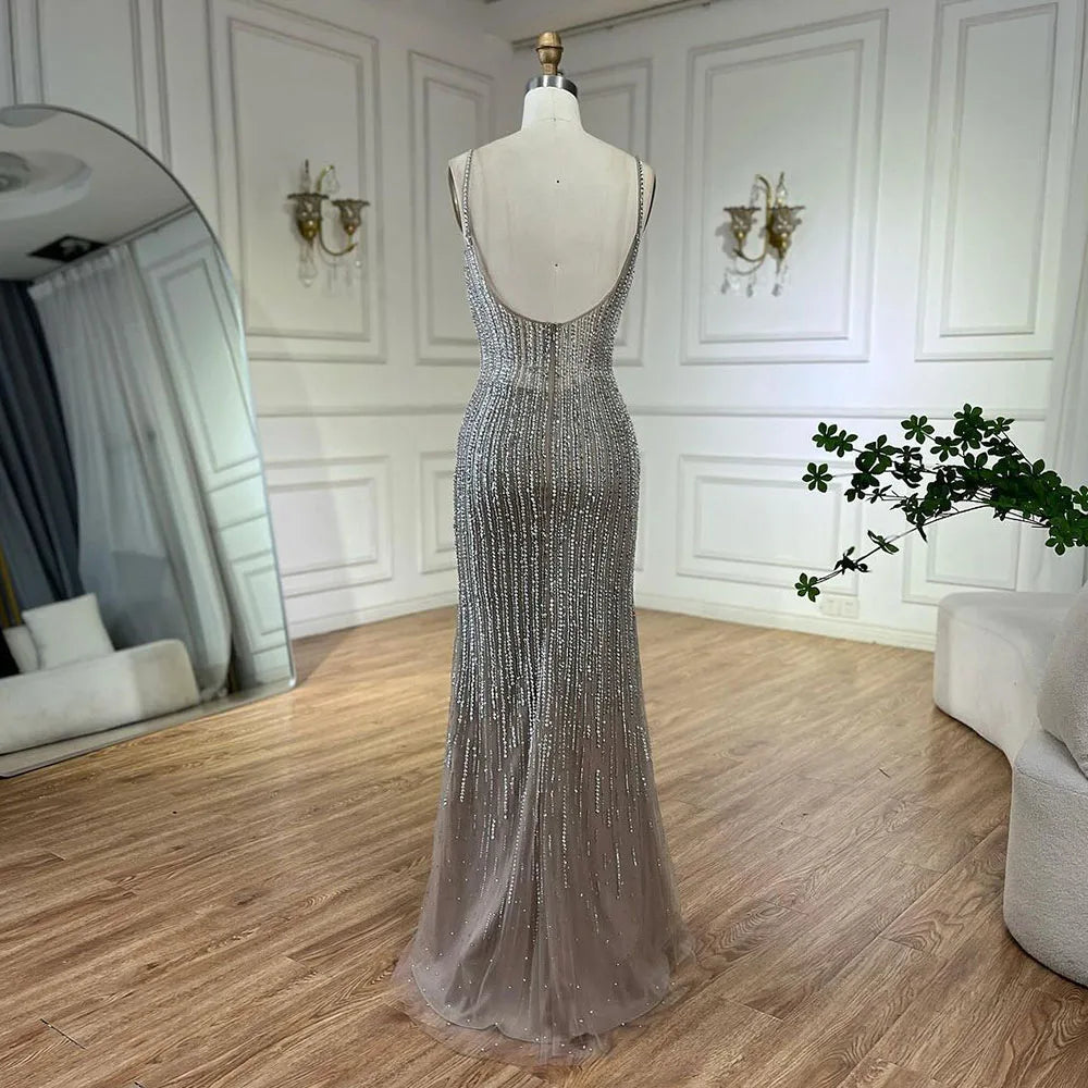 Vestidos de noche largos estilo sirena, elegantes, color caramelo árabe, con plumas y cuentas, ideales para bodas y fiestas. LA72551 
