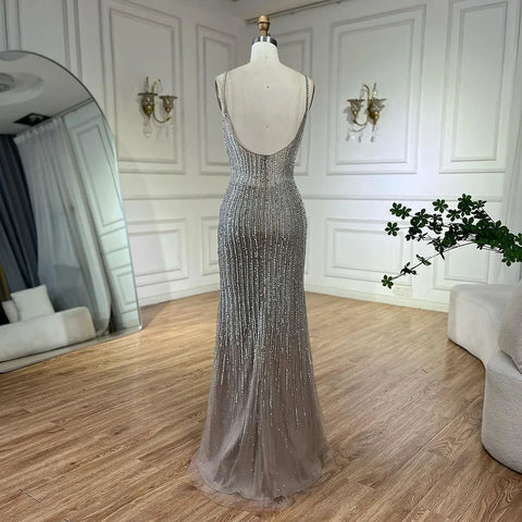 Arabic Caramel Elegant Mermaid Beaded Feathers Long Cloak Evening Dresses Gowns For Women Wedding Party LA72551