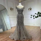 Robe de soirée sirène arabe caramel, perles et plumes, pour femme, tenue de mariage, 2025, LA72519 