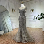 Robe de soirée sirène arabe caramel, perles et plumes, pour femme, tenue de mariage, 2025, LA72519 