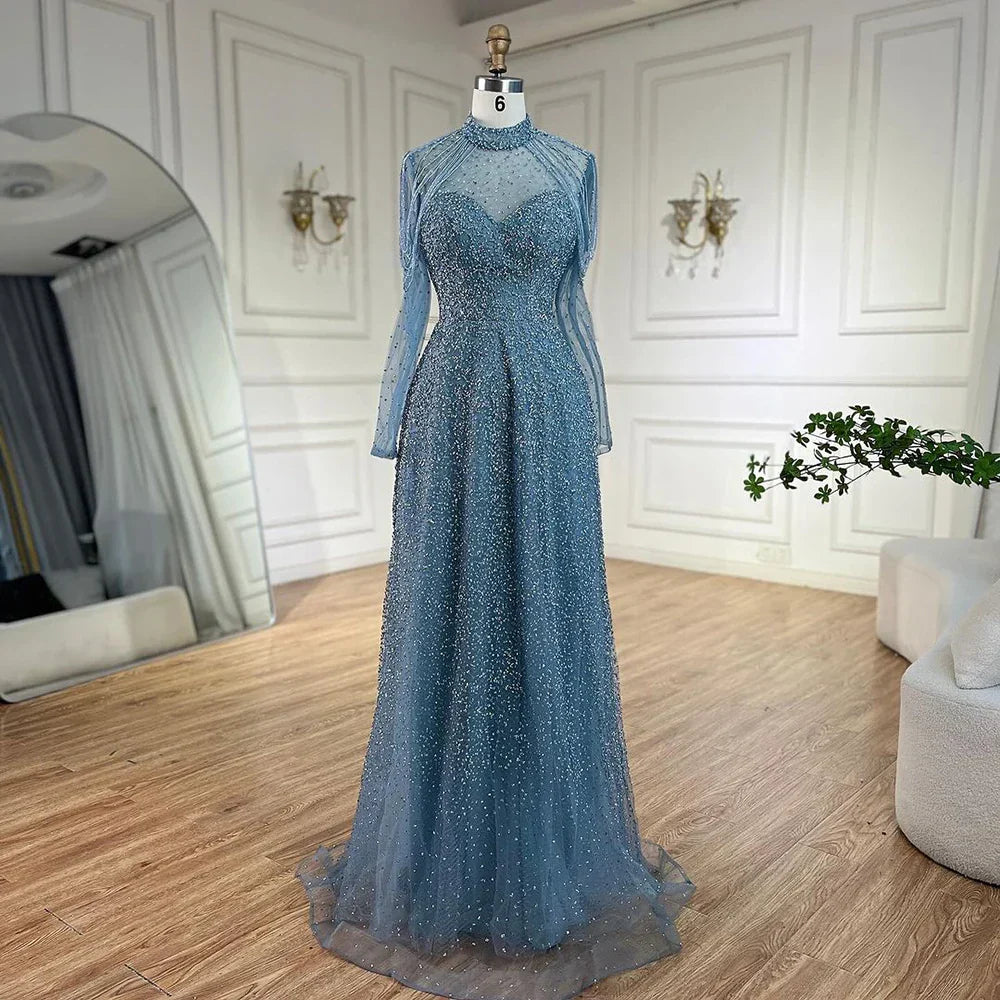 Vestidos de noche árabes de sirena color nude con cuentas y borlas, vestidos de lujo para bodas y fiestas de mujeres 2025 LA72570 