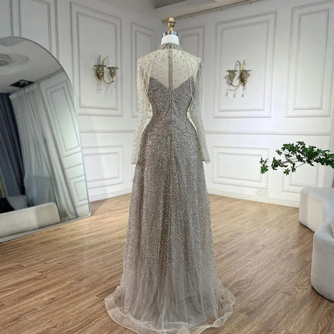 Vestidos de noche árabes de sirena color nude con cuentas y borlas, vestidos de lujo para bodas y fiestas de mujeres 2025 LA72570 