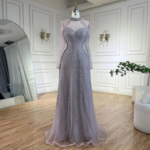 Vestidos de noche árabes de sirena color nude con cuentas y borlas, vestidos de lujo para bodas y fiestas de mujeres 2025 LA72570 