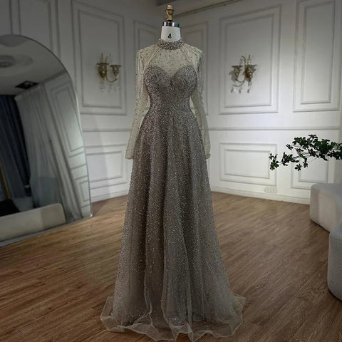 Vestidos de noche árabes de sirena color nude con cuentas y borlas, vestidos de lujo para bodas y fiestas de mujeres 2025 LA72570 
