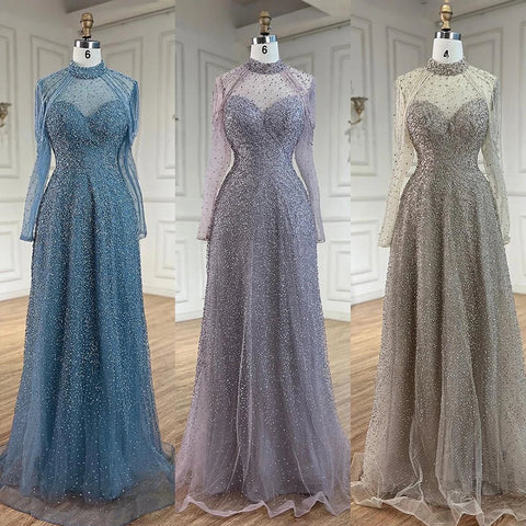 Vestidos de noche árabes de sirena color nude con cuentas y borlas, vestidos de lujo para bodas y fiestas de mujeres 2025 LA72570 