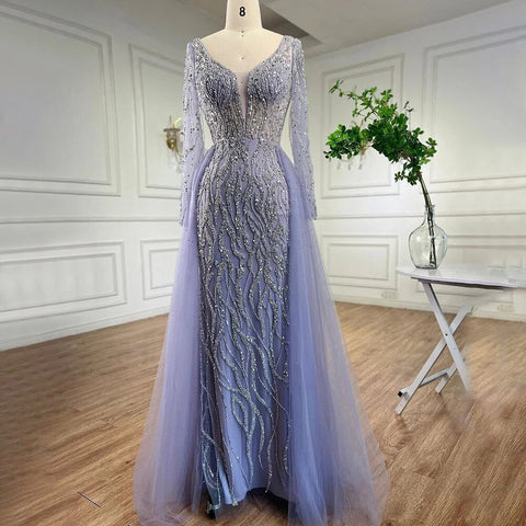 Arabic Caramel Mermaid Elegant With Overskirt Evening Dresses Gowns Beaded Luxury  2025 For Women Party LA71629A