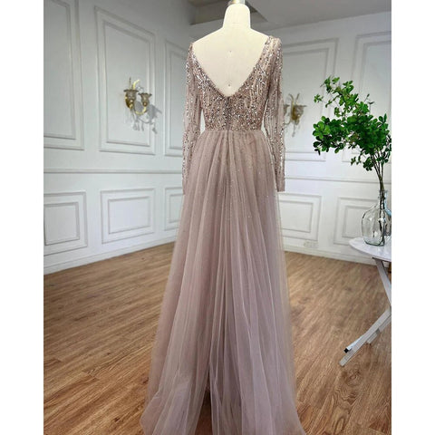 Arabic Caramel Mermaid Elegant With Overskirt Evening Dresses Gowns Beaded Luxury  2025 For Women Party LA71629A