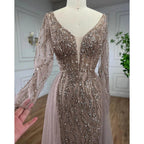 Arabic Caramel Mermaid Elegant With Overskirt Evening Dresses Gowns Beaded Luxury  2025 For Women Party LA71629A