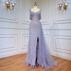 Robe de soirée sirène élégante, couleur caramel, fendue sur le côté, luxueuse, perlée, style arabe, pour femme, modèle LA71679, 2025 