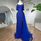 Robe de soirée sirène élégante, couleur caramel, fendue sur le côté, luxueuse, perlée, style arabe, pour femme, modèle LA71679, 2025 