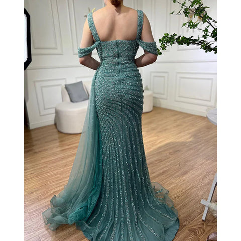 Arabic Caramel Mermaid High Split Elegant Beaded Luxury Evening Dresses Gowns 2025 For Woman Party LA71679